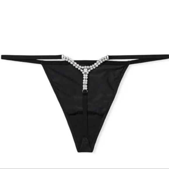 Victoria’s Secret Very Sexy Crystals Bling Detail Satiny V string Panty Black - Picture 4 of 4